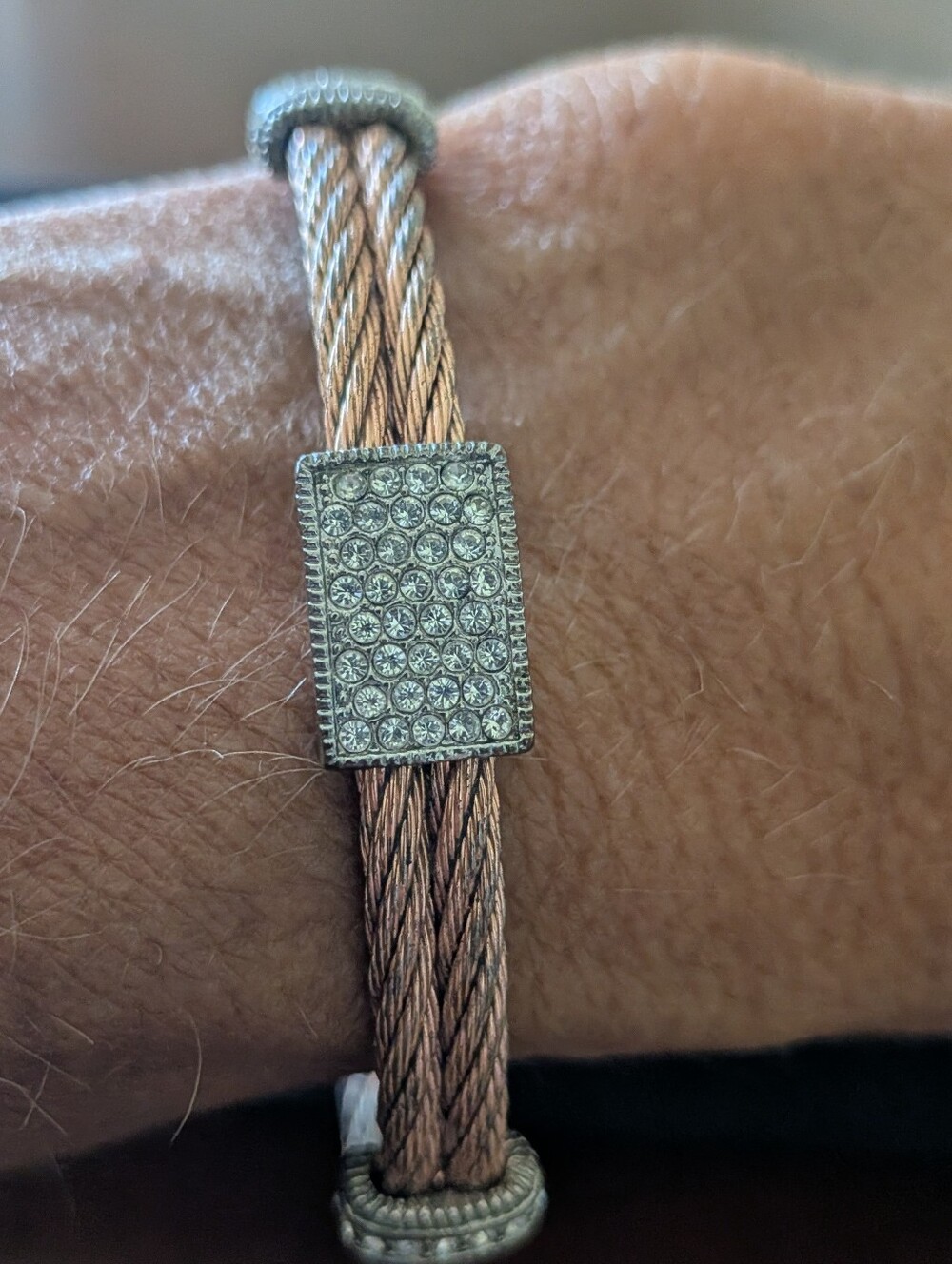 Elegant Rose Gold Cable Bracelet with Crystal Pavé Accent